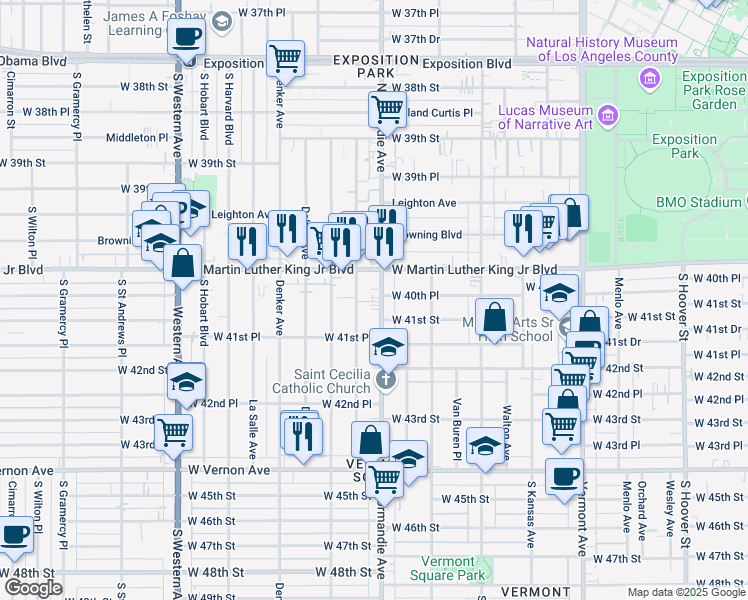 map of restaurants, bars, coffee shops, grocery stores, and more near 4051 Normandie Avenue in Los Angeles