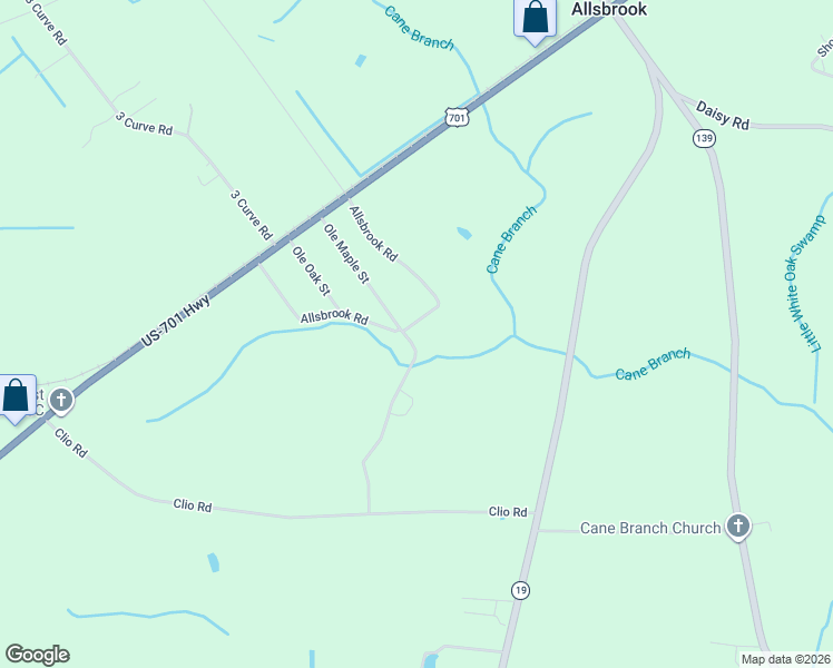 map of restaurants, bars, coffee shops, grocery stores, and more near 200 Allsbrook Road in Loris