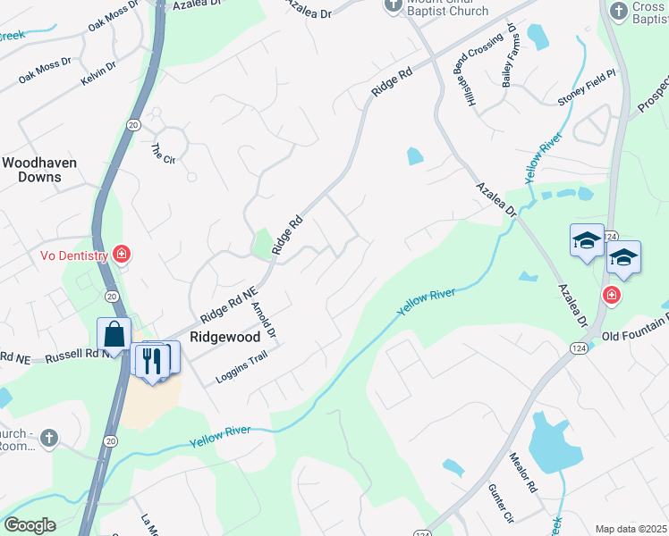 map of restaurants, bars, coffee shops, grocery stores, and more near 1532 Park Hollow Lane Northeast in Lawrenceville
