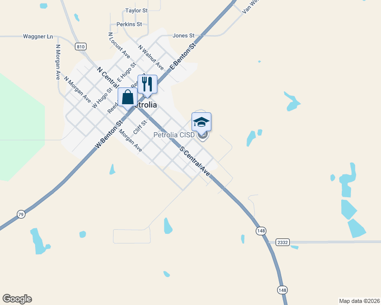 map of restaurants, bars, coffee shops, grocery stores, and more near 506 South Central Avenue in Petrolia