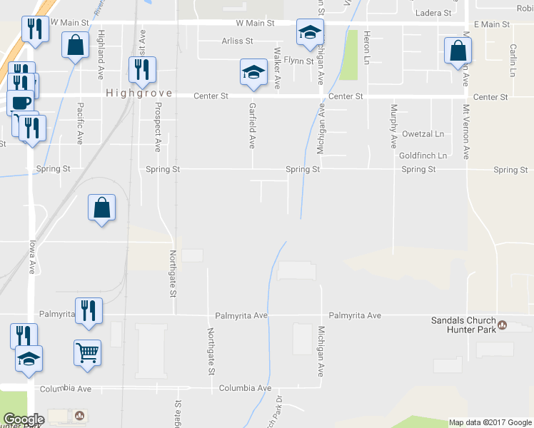 map of restaurants, bars, coffee shops, grocery stores, and more near 608 Keown Court in Riverside