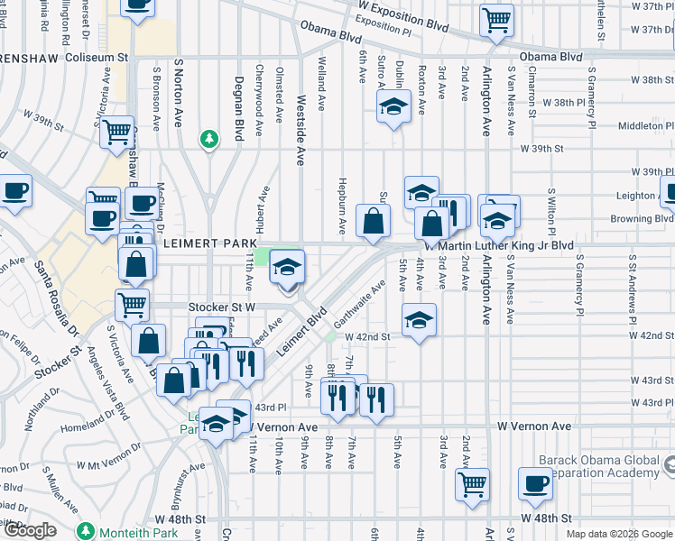 map of restaurants, bars, coffee shops, grocery stores, and more near 4088 Creed Avenue in Los Angeles