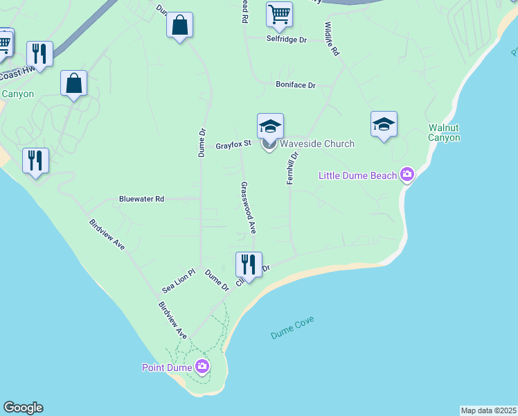 map of restaurants, bars, coffee shops, grocery stores, and more near 7046 Grasswood Avenue in Malibu