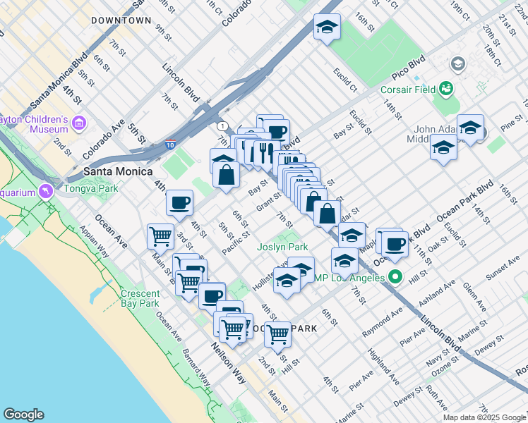 map of restaurants, bars, coffee shops, grocery stores, and more near 650 Pacific Street in Santa Monica