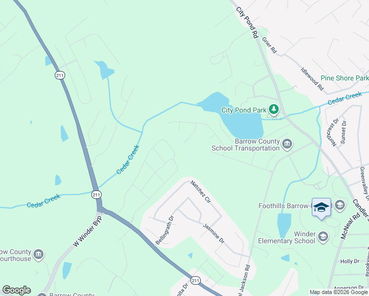 map of restaurants, bars, coffee shops, grocery stores, and more near 462 Flyway Lane in Winder