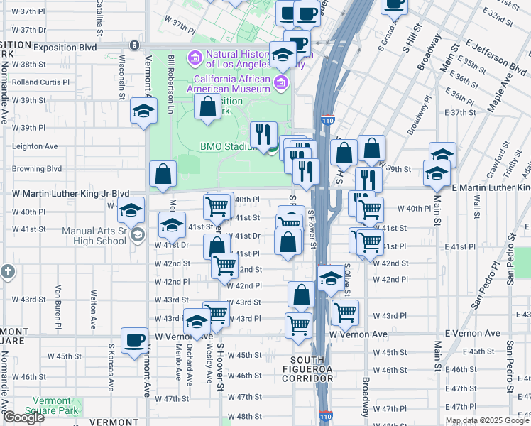 map of restaurants, bars, coffee shops, grocery stores, and more near 548 West 41st Street in Los Angeles