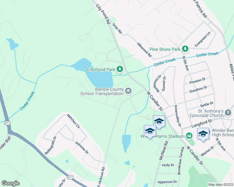 map of restaurants, bars, coffee shops, grocery stores, and more near 706 High Point Drive in Winder