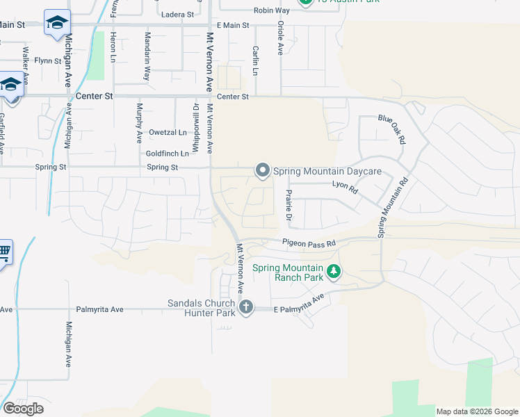 map of restaurants, bars, coffee shops, grocery stores, and more near 7659 Prairie Drive in Riverside