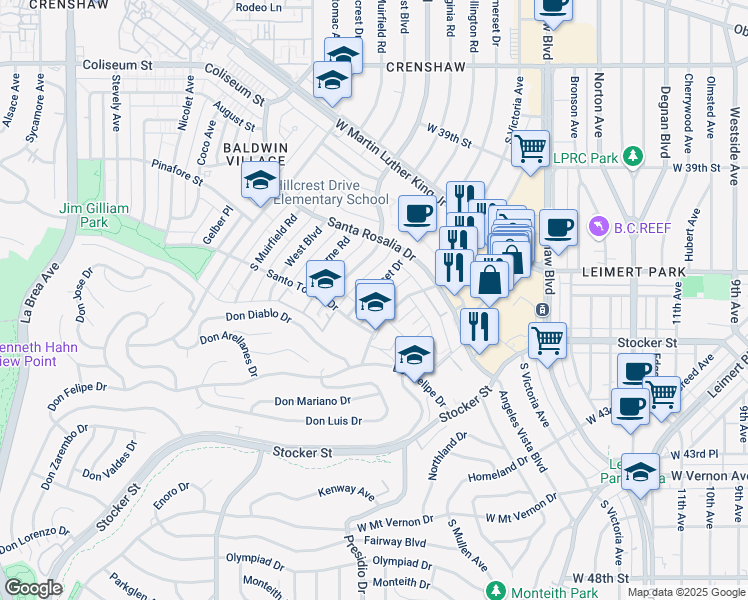 map of restaurants, bars, coffee shops, grocery stores, and more near 4183 Marlton Avenue in Los Angeles