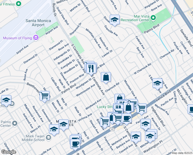 map of restaurants, bars, coffee shops, grocery stores, and more near 12420 Woodgreen Street in Los Angeles