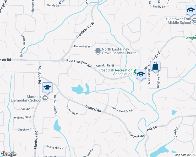 map of restaurants, bars, coffee shops, grocery stores, and more near 2414 Crooked Tree Court Northeast in Marietta