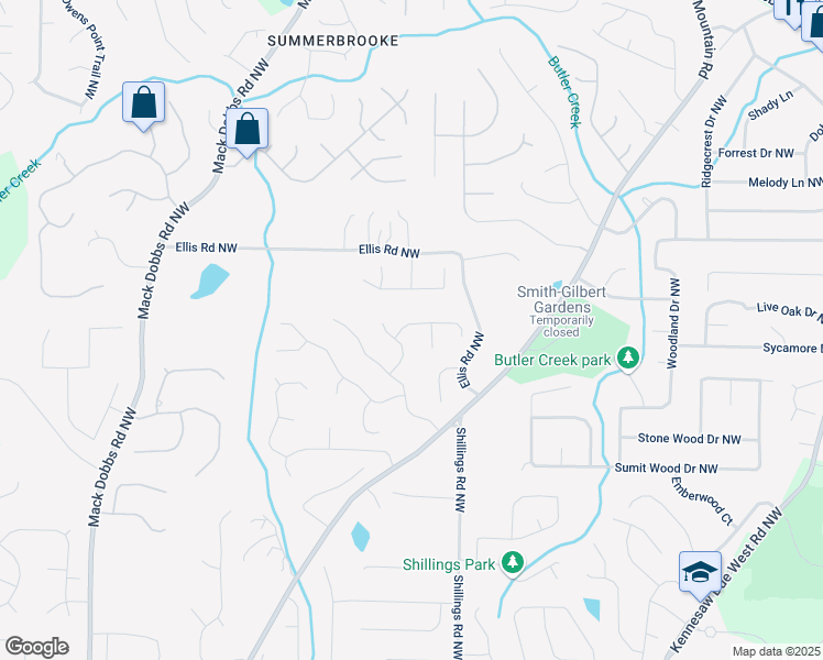 map of restaurants, bars, coffee shops, grocery stores, and more near 2921 Wickford Drive Northwest in Kennesaw