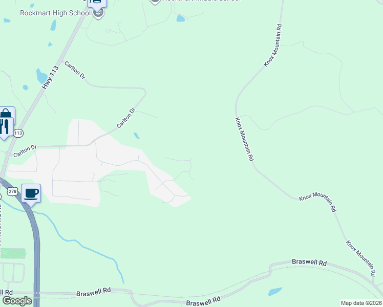 map of restaurants, bars, coffee shops, grocery stores, and more near 526 Fox Trot Walk in Rockmart