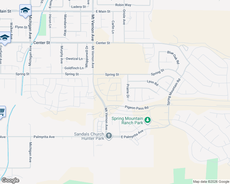map of restaurants, bars, coffee shops, grocery stores, and more near 7659 Prairie Drive in Riverside