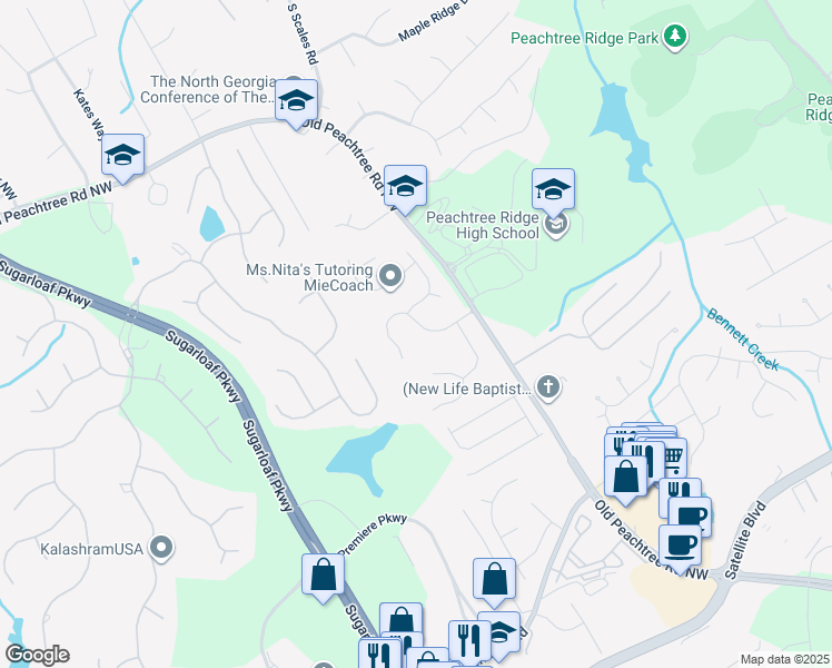 map of restaurants, bars, coffee shops, grocery stores, and more near 1762 Berkshire Eve Drive in Duluth