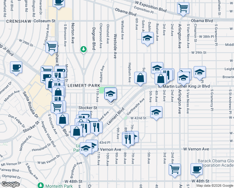 map of restaurants, bars, coffee shops, grocery stores, and more near 4076 9th Avenue in Los Angeles