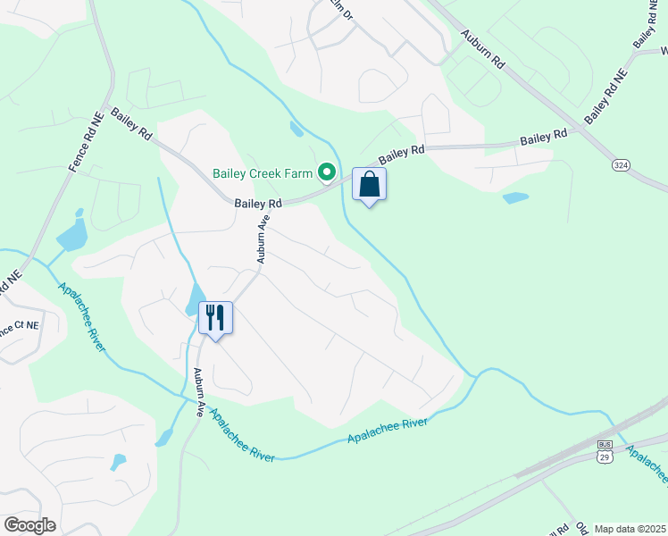 map of restaurants, bars, coffee shops, grocery stores, and more near 3397 Holly Glen Drive in Dacula