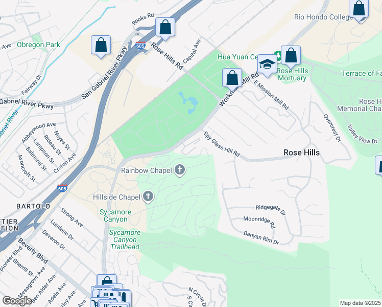 map of restaurants, bars, coffee shops, grocery stores, and more near 4512 Workman Mill Road in Whittier