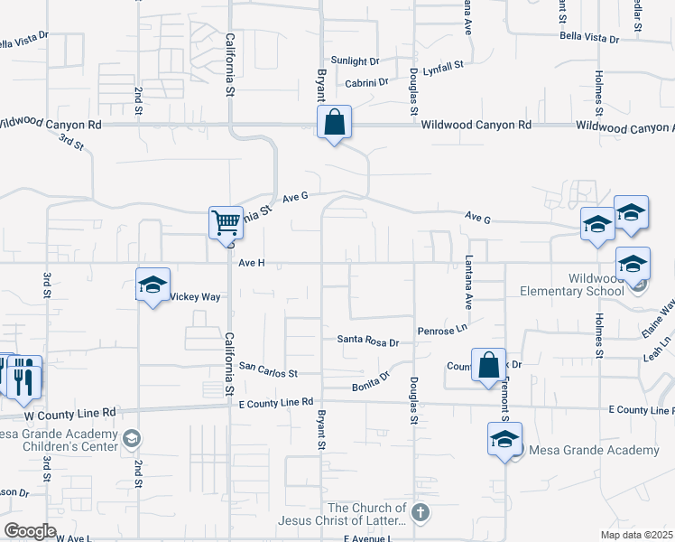 map of restaurants, bars, coffee shops, grocery stores, and more near 35367 Emerald Court in Yucaipa