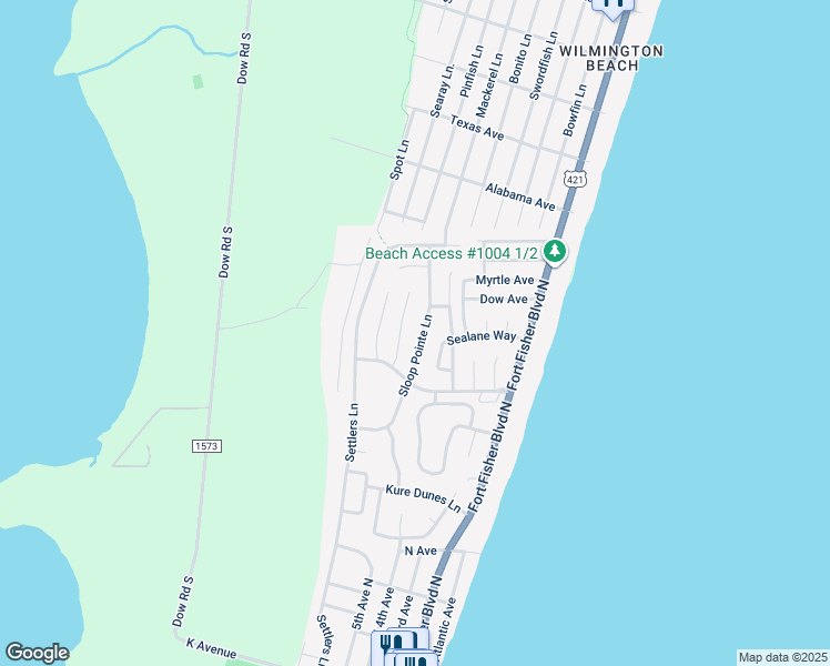 map of restaurants, bars, coffee shops, grocery stores, and more near 733 Sloop Pointe Lane in Kure Beach