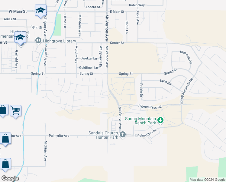 map of restaurants, bars, coffee shops, grocery stores, and more near 20055 Lemonscent Drive in Riverside