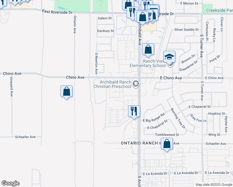 map of restaurants, bars, coffee shops, grocery stores, and more near 2562 Crane Court in Ontario