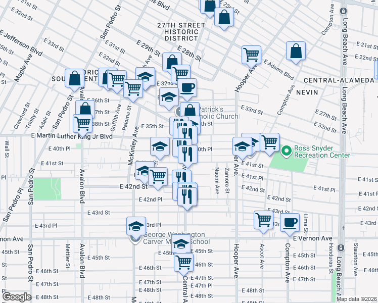 map of restaurants, bars, coffee shops, grocery stores, and more near 1137 East 41st Street in Los Angeles