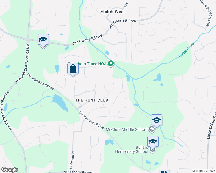 map of restaurants, bars, coffee shops, grocery stores, and more near 2225 Duck Hollow Drive Northwest in Kennesaw