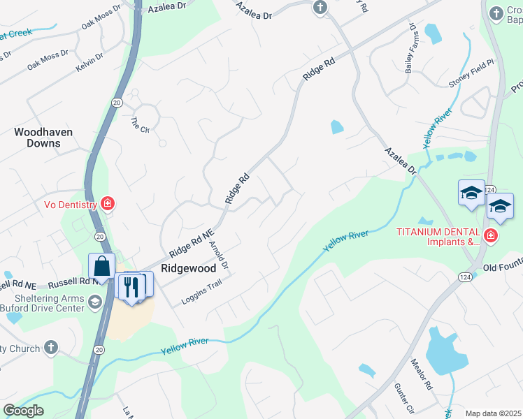map of restaurants, bars, coffee shops, grocery stores, and more near 959 Park Knoll Court Northeast in Lawrenceville