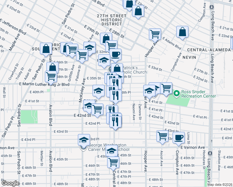 map of restaurants, bars, coffee shops, grocery stores, and more near 1137 East 41st Street in Los Angeles