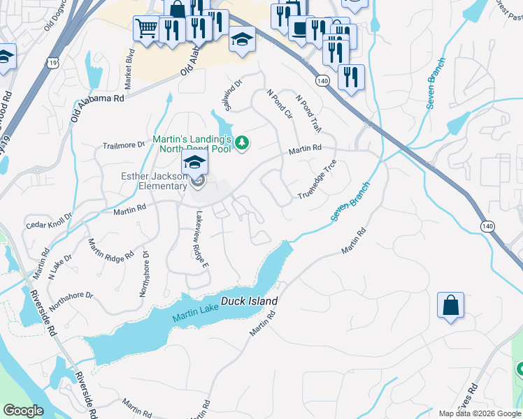 map of restaurants, bars, coffee shops, grocery stores, and more near 338 Quail Run in Roswell