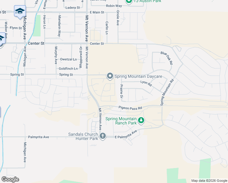 map of restaurants, bars, coffee shops, grocery stores, and more near 7643 Rubyred Glen Drive in Riverside