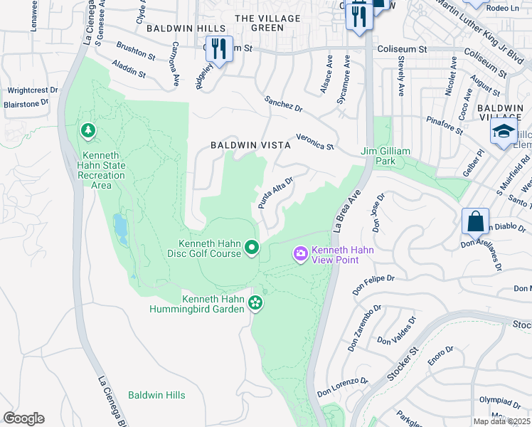 map of restaurants, bars, coffee shops, grocery stores, and more near 4132 Punta Alta Drive in Los Angeles