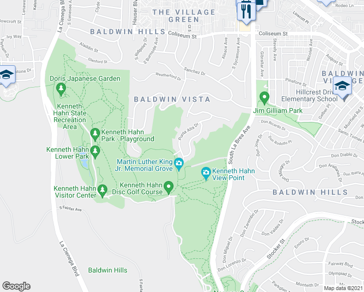 map of restaurants, bars, coffee shops, grocery stores, and more near 4132 Punta Alta Drive in Los Angeles