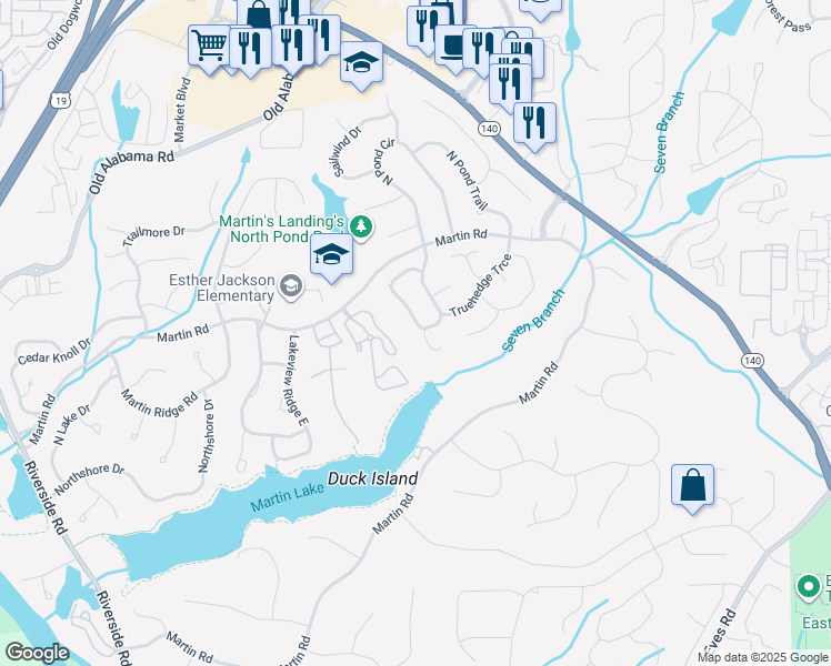 map of restaurants, bars, coffee shops, grocery stores, and more near 125 Floss Flower Court in Roswell