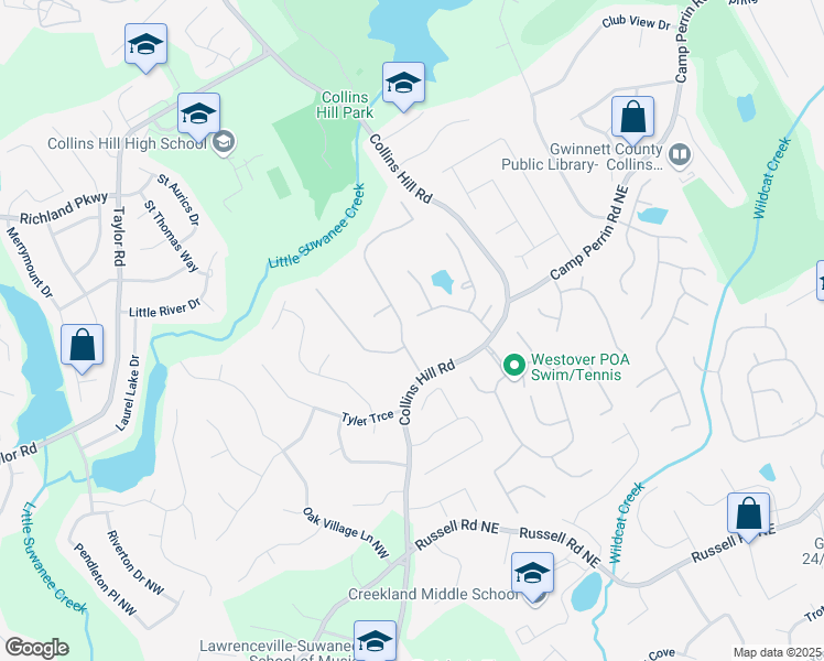 map of restaurants, bars, coffee shops, grocery stores, and more near 1971 Wildcat Cliffs Lane in Lawrenceville