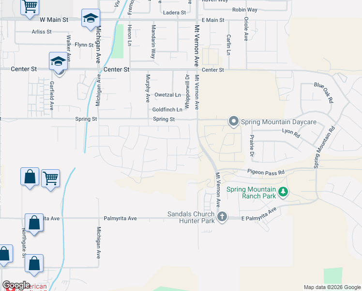 map of restaurants, bars, coffee shops, grocery stores, and more near 675 Mount Vernon Avenue in Riverside