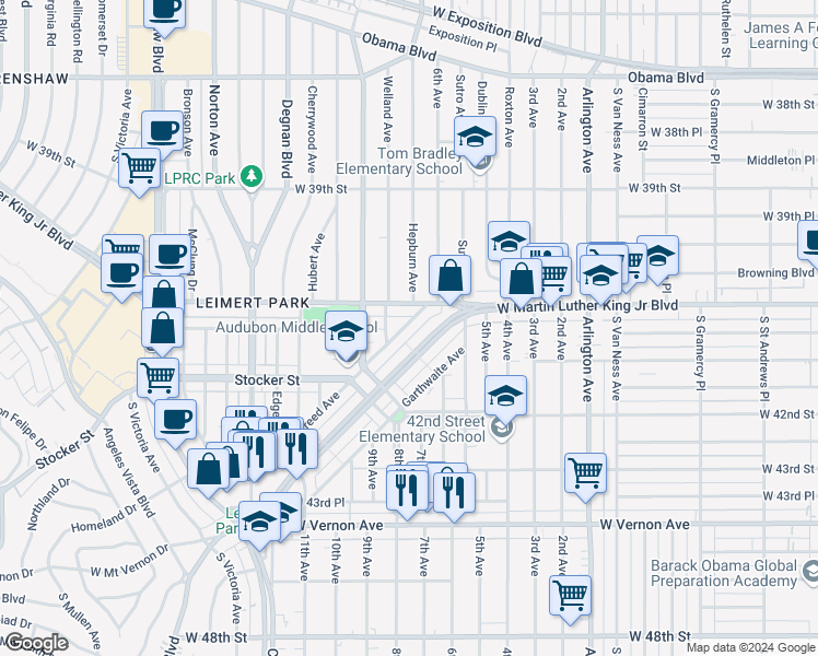 map of restaurants, bars, coffee shops, grocery stores, and more near 4114 Creed Avenue in Los Angeles