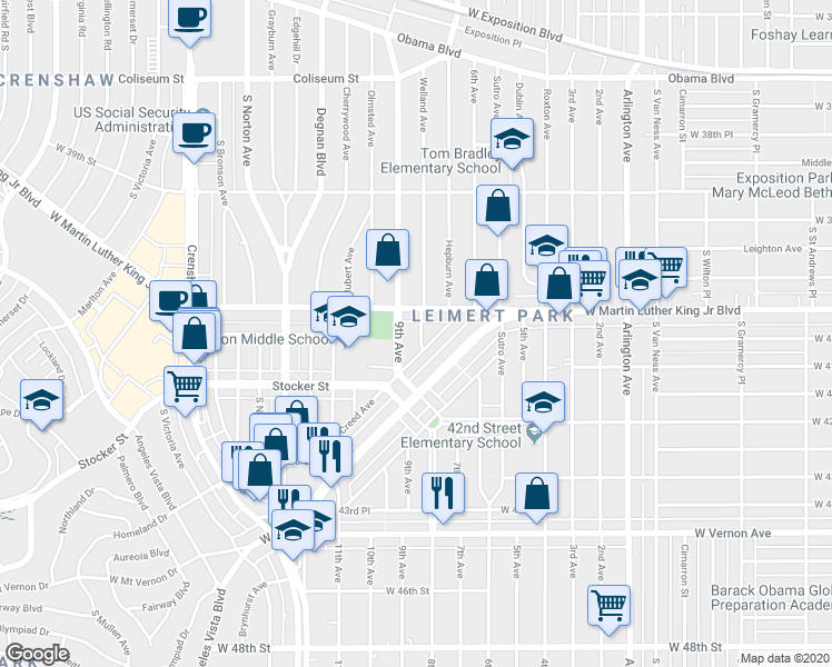 map of restaurants, bars, coffee shops, grocery stores, and more near 4114 Creed Avenue in Los Angeles