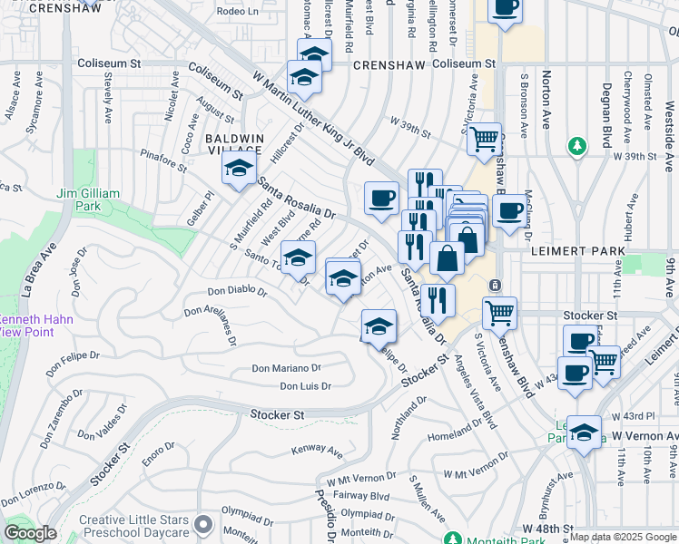 map of restaurants, bars, coffee shops, grocery stores, and more near 4183 Marlton Avenue in Los Angeles
