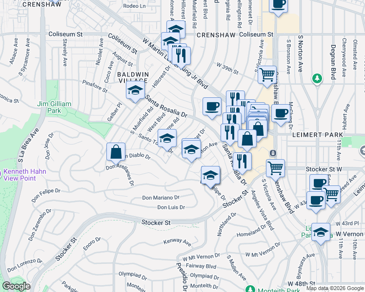 map of restaurants, bars, coffee shops, grocery stores, and more near 4001 Santo Tomas Drive in Los Angeles