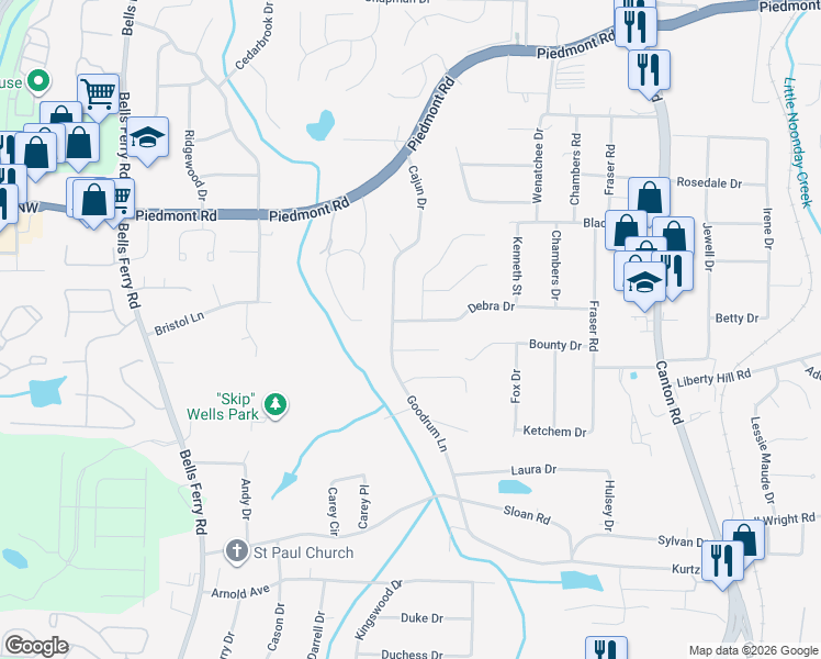 map of restaurants, bars, coffee shops, grocery stores, and more near 465 Windol Court in Marietta