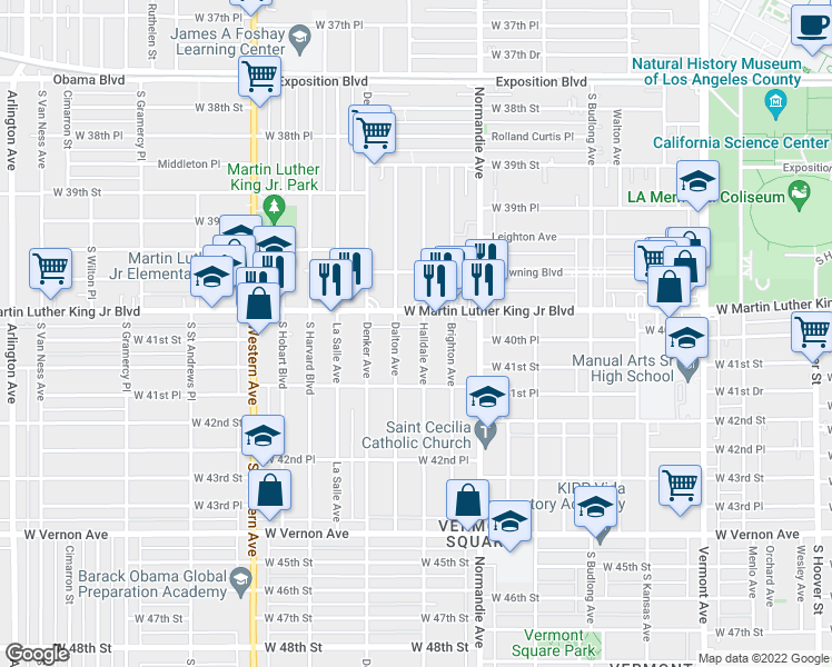 map of restaurants, bars, coffee shops, grocery stores, and more near 4021 Halldale Avenue in Los Angeles