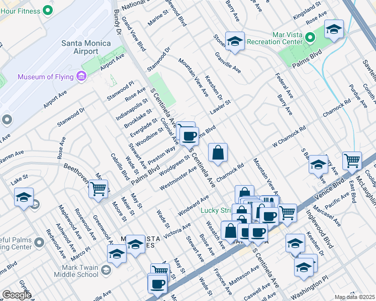 map of restaurants, bars, coffee shops, grocery stores, and more near 12420 Woodgreen Street in Los Angeles