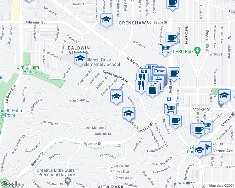 map of restaurants, bars, coffee shops, grocery stores, and more near 4150 Somerset Drive in Los Angeles