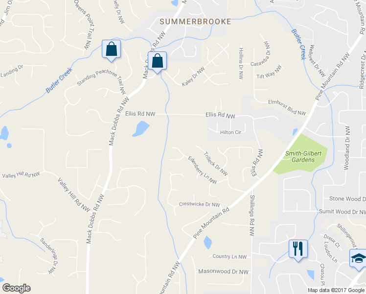 map of restaurants, bars, coffee shops, grocery stores, and more near 2986 Edenberry Lane Northwest in Kennesaw