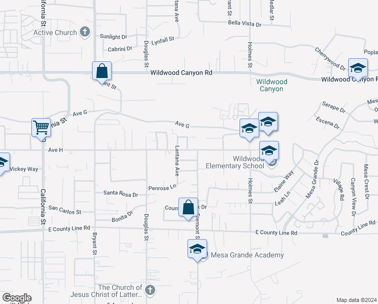map of restaurants, bars, coffee shops, grocery stores, and more near 35665 Avenue H in Yucaipa