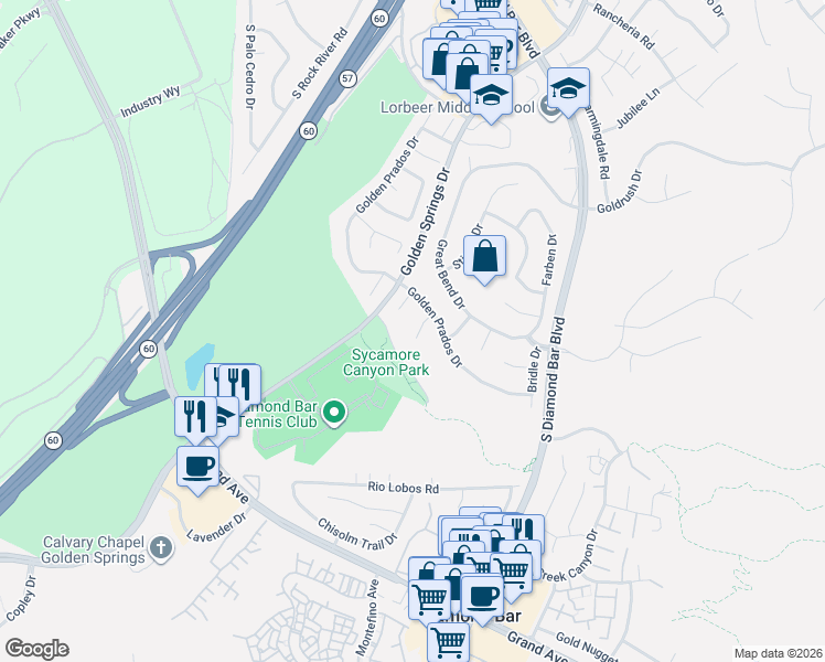 map of restaurants, bars, coffee shops, grocery stores, and more near 627 Mount Street in Diamond Bar