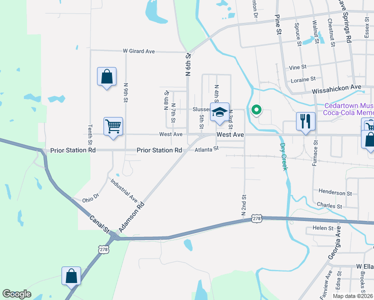 map of restaurants, bars, coffee shops, grocery stores, and more near 203 Adamson Road in Cedartown