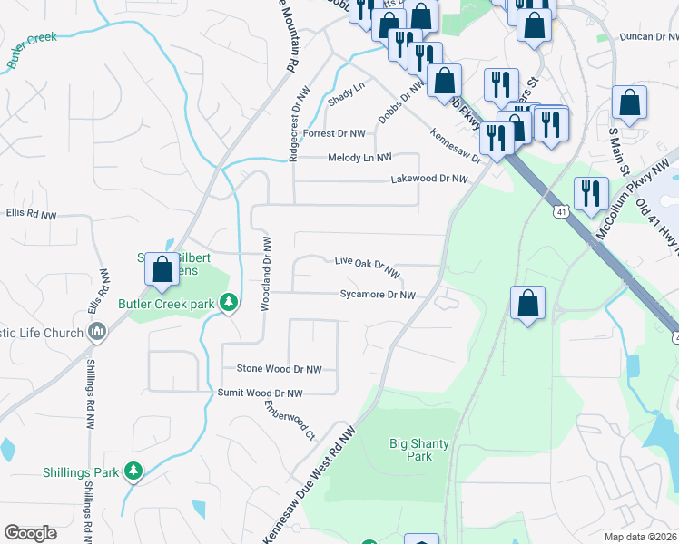 map of restaurants, bars, coffee shops, grocery stores, and more near 1202 Willow Court Northwest in Kennesaw
